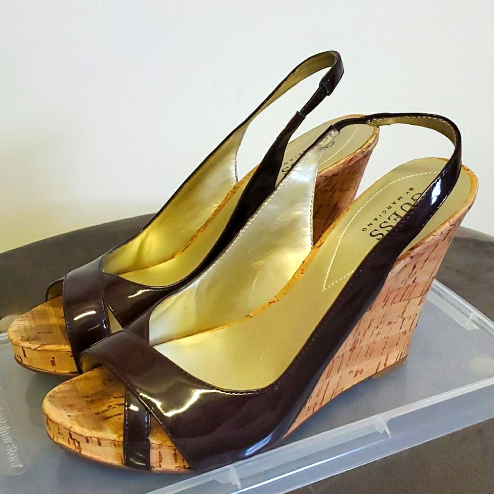 Guess by Marciano Brown Open Toe Cork Wedge
